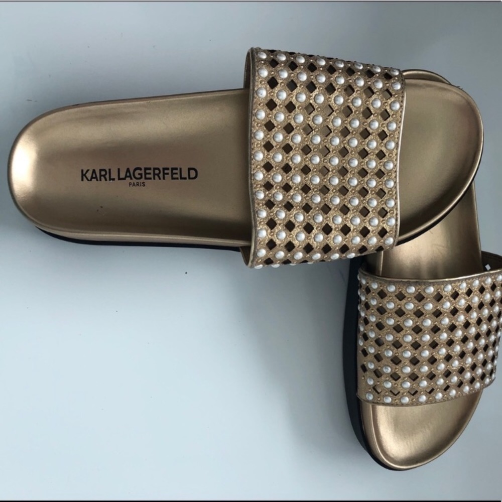 NWOB Karl Lagerfield bejeweled slides